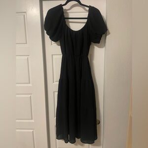 ASTR Black Midi Scoop Puff Sleeved Black Dress